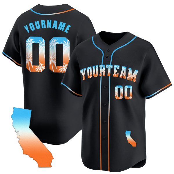 Black Blue California Beach Personalized Baseball Jersey