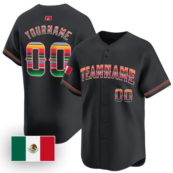 Black Green - Red Mexico Hispanic Heritage Personalized Baseball Jersey