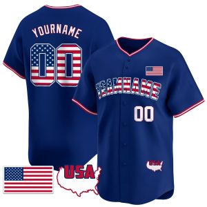 Royal Red - Royal American Flag Personalized Baseball Jersey