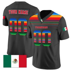 Black Red - Green Mexico Serape-Inspired Personalized Football Jersey
