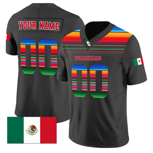 Black Red - Green Mexico Serape-Inspired Personalized Football Jersey