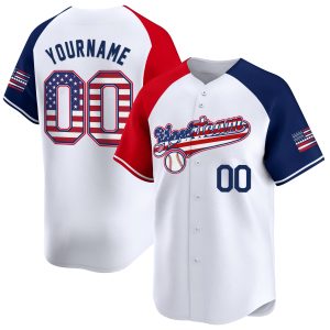 White Alternate Red-Royal America Flag Personalized Baseball Jersey