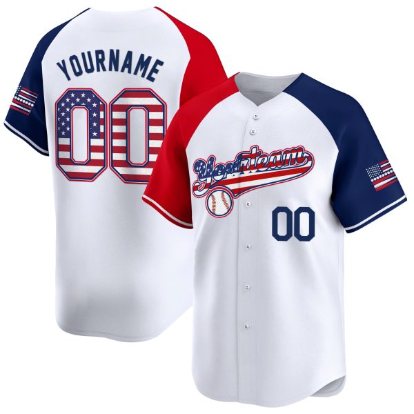 White Alternate Red-Royal America Flag Personalized Baseball Jersey