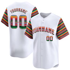 White Color Sleeves Green Red Mexico Personalized Baseball Jersey