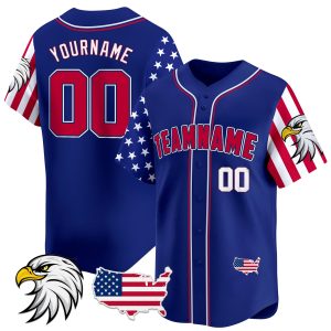 Royal Red - White Independence Day Bald Eagle Patch Personalized Baseball Jersey
