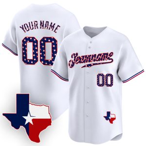 White Stars & Stripes Texas Style Personalized Baseball Jersey