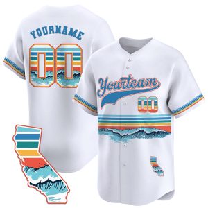 3D White California Wave Pattern Personalized Baseball Jersey