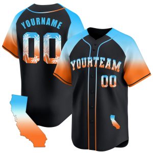 Black Alternate Blue California Beach Personalized Baseball Jersey