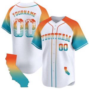 White Alternate Gradient California Beach Personalized Baseball Jersey