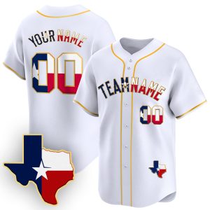 White Gold Texas Flag Personalized Baseball Jersey