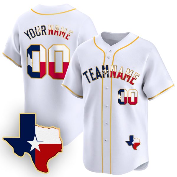 White Gold Texas Flag Personalized Baseball Jersey