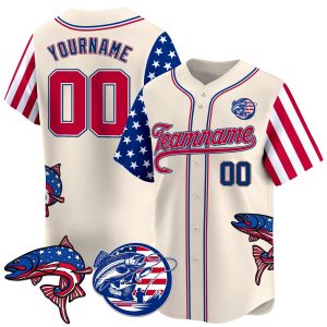 Cream Red - Royal America Trout Fishing Personalized Baseball Jersey