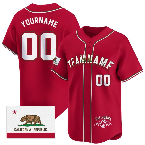 Red White California Flag Personalized Baseball Jersey