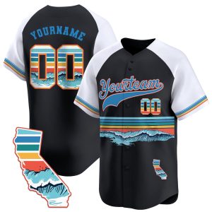 3D Black Alternate California Wave Pattern Personalized Baseball Jersey