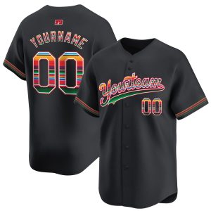 Black Mexico Serape Pattern Personalized Baseball Jersey