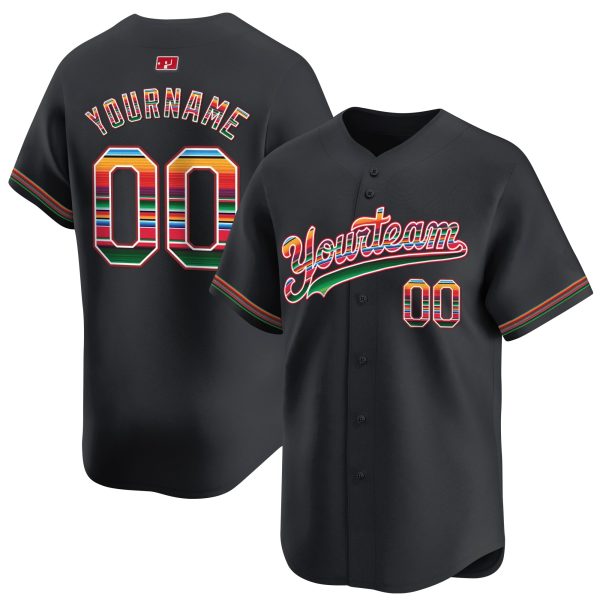 Black Mexico Serape Pattern Personalized Baseball Jersey