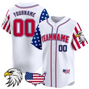White Red - Royal Independence Day Bald Eagle Patch Personalized Baseball Jersey