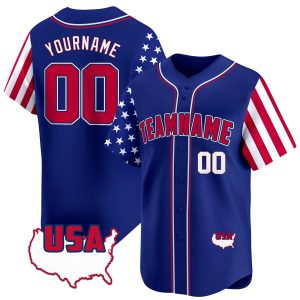 Royal Red - White American Map Personalized Baseball Jersey