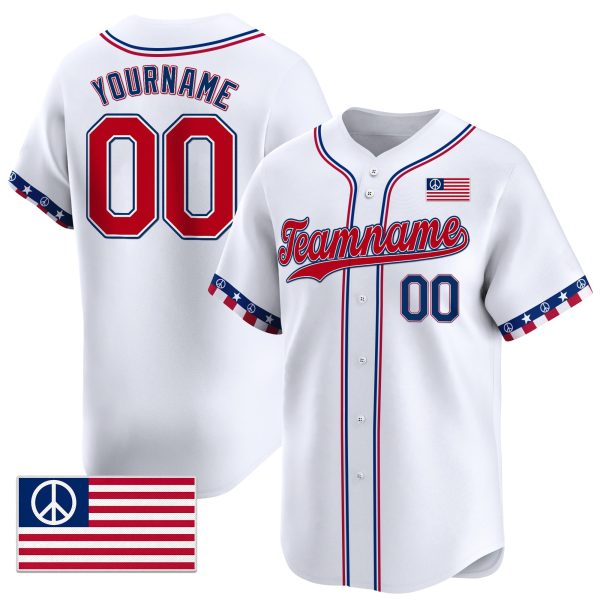 White Red - Royal Independence Day Hippie Style Personalized Baseball Jersey - American Flag