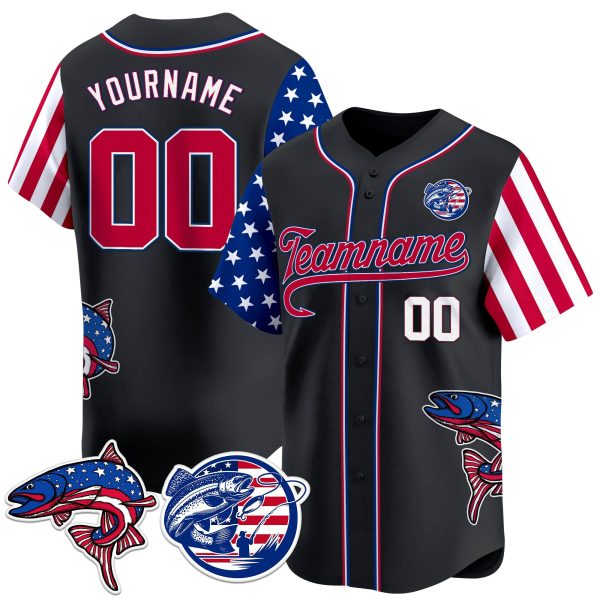 Black Red - White America Trout Fishing Personalized Baseball Jersey