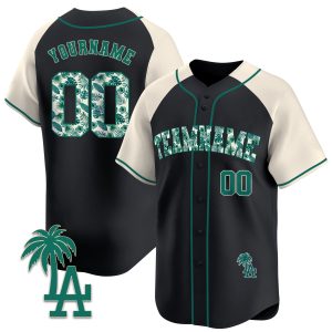 Black Alternate Green Tropical Floral Pattern Personalized Baseball Jersey