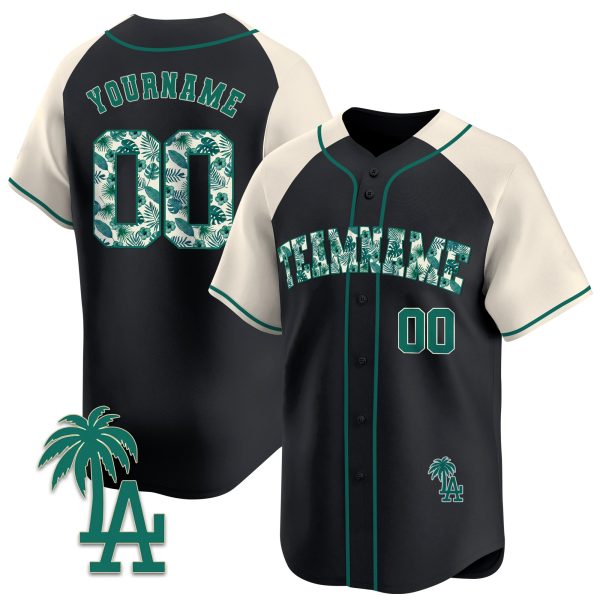 Black Alternate Green Tropical Floral Pattern Personalized Baseball Jersey