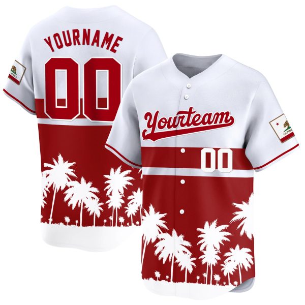 White 3D Palm Trees California Flag Personalized Baseball Jersey