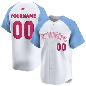 White Light Blue - Pink Personalized Baseball Jersey