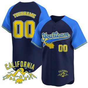 Navy Alternate Blue Yellow California Mountain Personalized Baseball Jersey