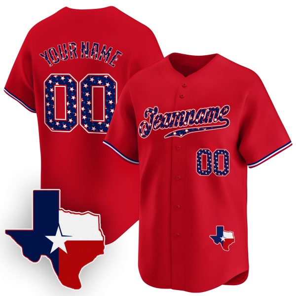 Red Texas Style Personalized Baseball Jersey