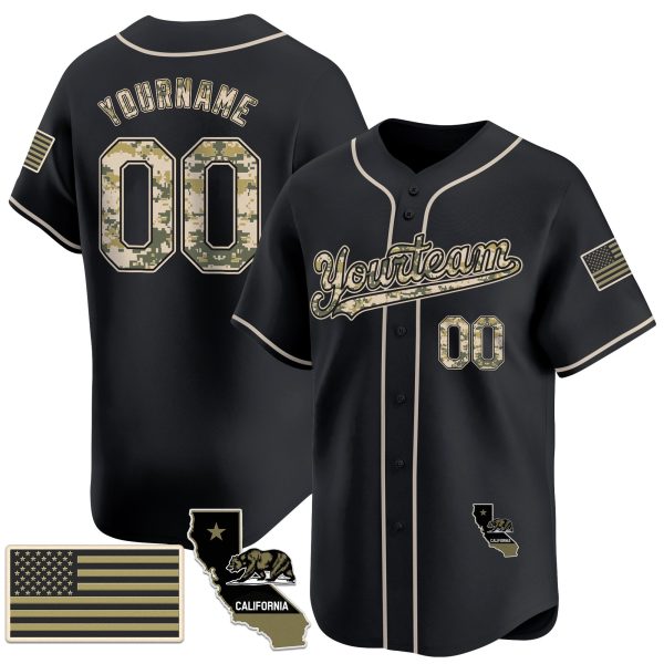 Black Camo Personalized Baseball Jersey - California Map