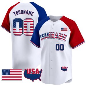 White Alternate Royal - Red American Flag Personalized Baseball Jersey