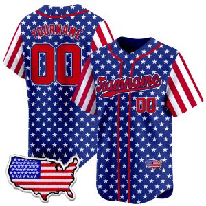 Royal Star Red Independence Day Color Sleeve Personalized Baseball Jersey - USA Map