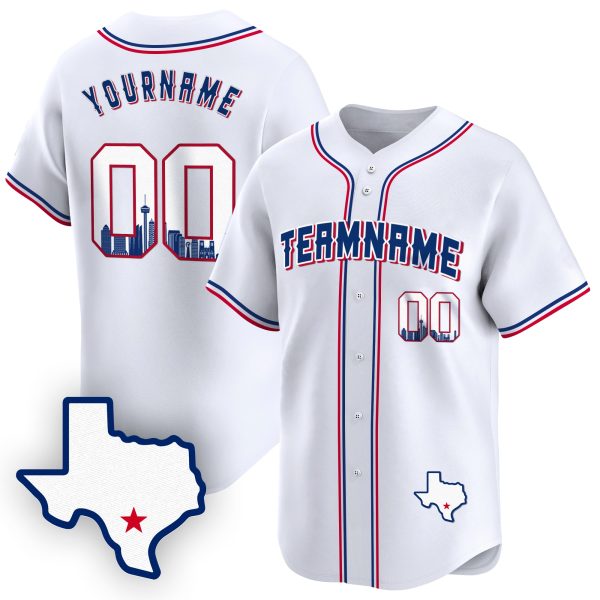 White Royal San Antonio Texas Pattern Personalized Baseball Jersey