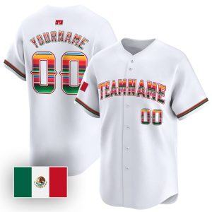 White Mexico Flag Personalized Baseball Jersey