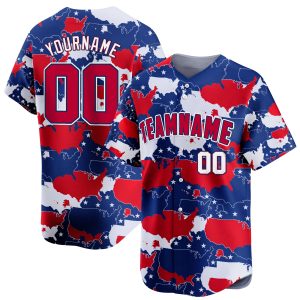 Red Royal Camo Red - White 4th Of July American Map Pattern Personalized Baseball Jersey