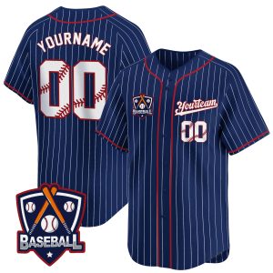 Royal White Pinstripe White Personalized Baseball Jersey