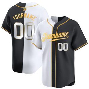 Black White - Gold Split Fashion Personalized Baseball Jersey