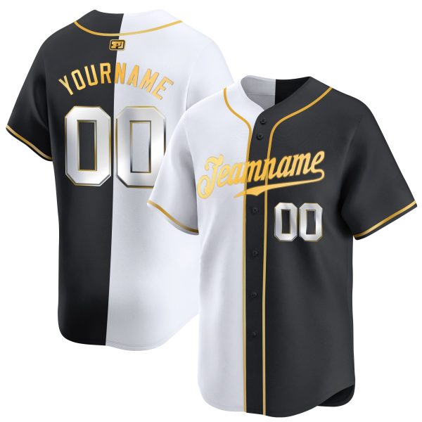 Black White - Gold Split Fashion Personalized Baseball Jersey