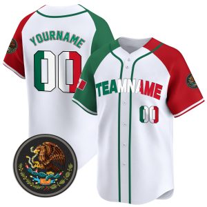 White Alternate Red-Green Mexico Personalized Baseball Jersey