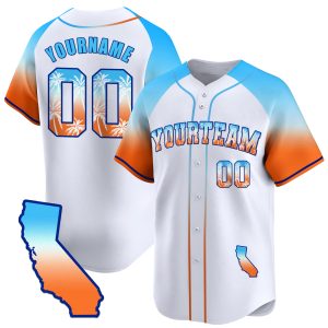 White Alternate Blue California Beach Personalized Baseball Jersey