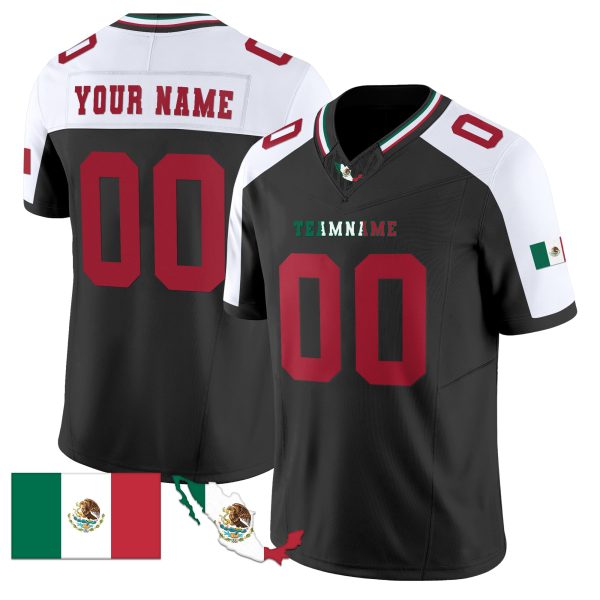 Black Alternate Red Mexico Flag Patch Personalized Football Jersey