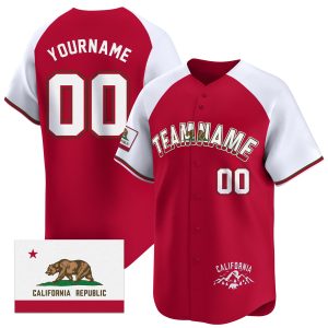Red Alternate White California Flag Personalized Baseball Jersey