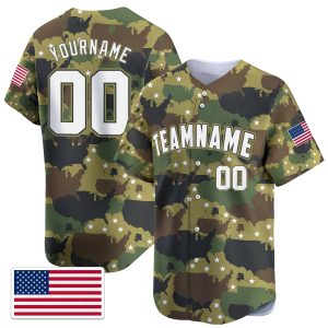 Green Camo White 4th Of July American Map Pattern Personalized Baseball Jersey