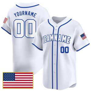 White Royal Personalized Baseball Jersey - USA Flag
