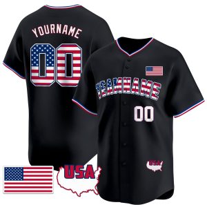 Black Royal - Red American Flag Personalized Baseball Jersey