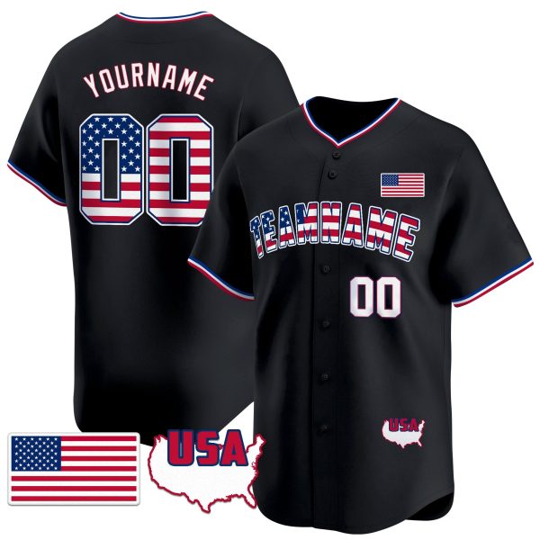 Black Royal - Red American Flag Personalized Baseball Jersey