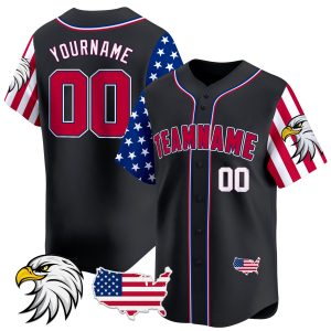 Black Red - White Independence Day Bald Eagle Patch Personalized Baseball Jersey