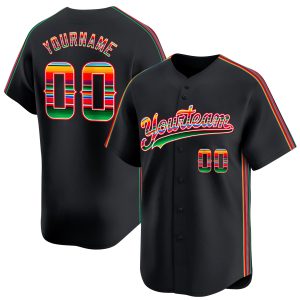 Black Green - Red Mexico Serape Pattern Personalized Baseball Jersey