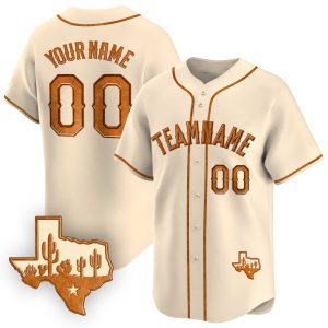Cream Cowhide Texas Style Personalized Baseball Jersey